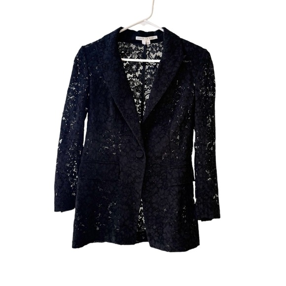 VERONICA BEARD Long and Lean Cotton Corded Lace Jacket Black Sz 2 - Picture 4 of 9